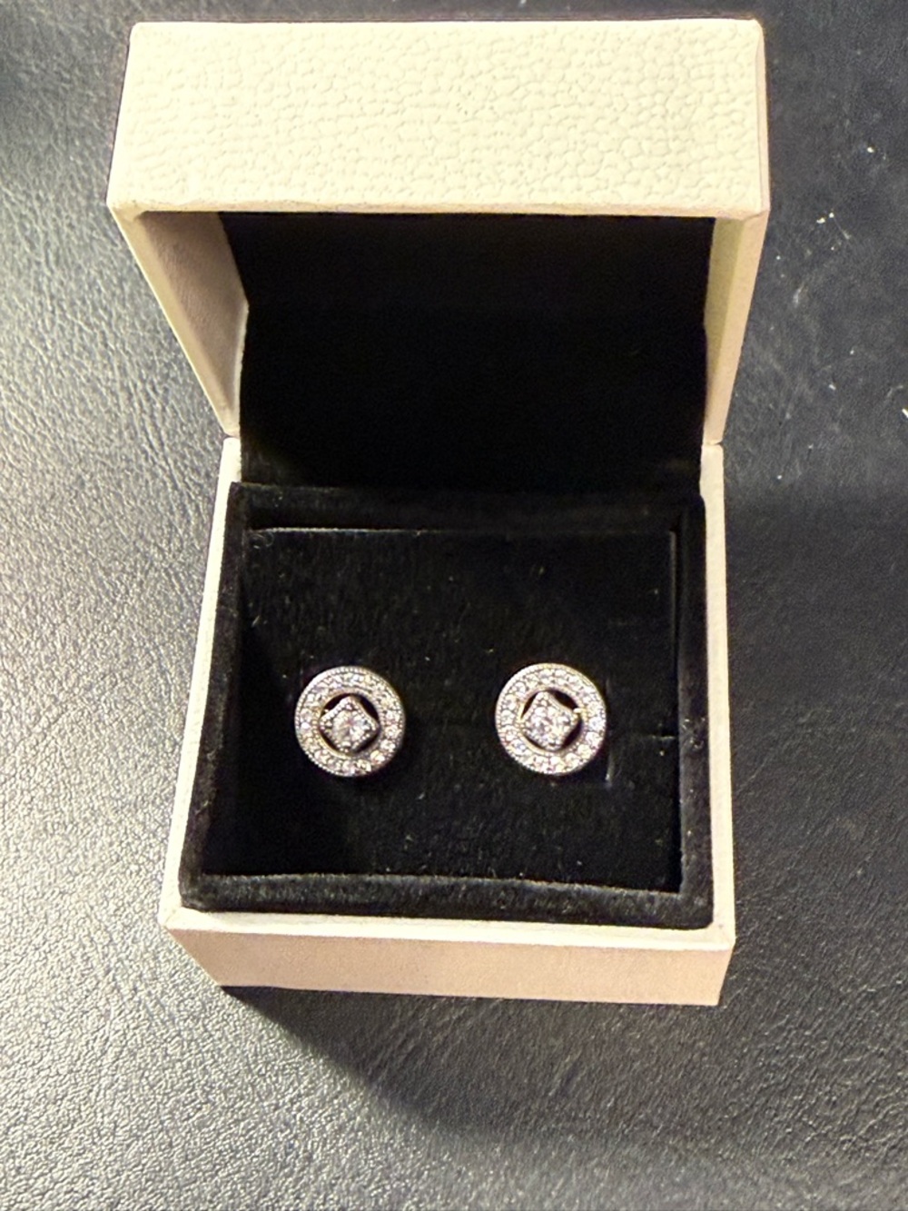 Pandora Silver-tone Pavé Halo Stud Earrings with Center Square Stone
